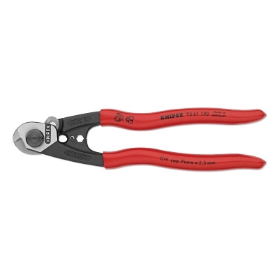 KNIPEX 9561190 Wire Rope Cutters, 190 mm OAL, Shear Cut/Precise Crimping, 2.5 mm to 7.0 mm