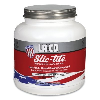 LA-CO 42049 Slic-Tite Paste Thread Sealant with PTFE, 32 oz, Brush In Cap, White