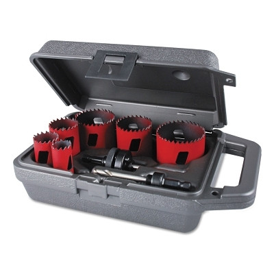 M.K. Morse MHS02E Hole Saw Kit, 9-Pc Electrician's Bi-Metal Hole Saws with Arbors and Case