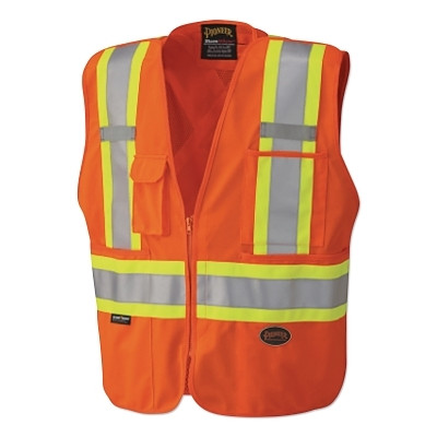 Pioneer V1021150UXL 6935AU/6936AU/6937AU HV Zip-Up Snap Break Away Safety Vest, X-Large, Orange