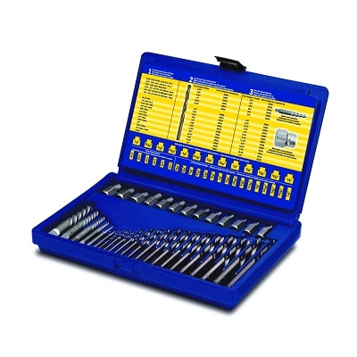 Irwin Hanson 11135ZR Screw Extractor and Drill Bit Set, EX-1 to EX-6, 1/8 in to 1/2 in, Hard Case
