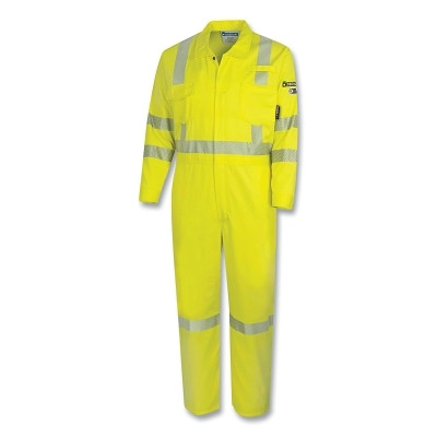 OBERON ZFE106-2XL FR/Arc-Rated Safety Coveralls, ZFE106, Collared w/Adjustable Ankles/Wrists, 2X-Large, Hi-Vis Yellow/Silver
