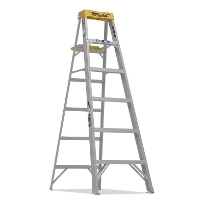 Werner 376 Aluminum Stepladder, 376, Type IA, 6 ft L, 23 in W, 300 lb Load Capacity