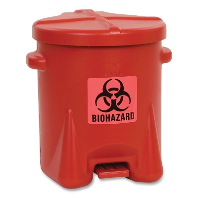 EAGLE 943BIO Poly Waste Can, Biohazardous, 6 gal, Red, Includes Foot Lever