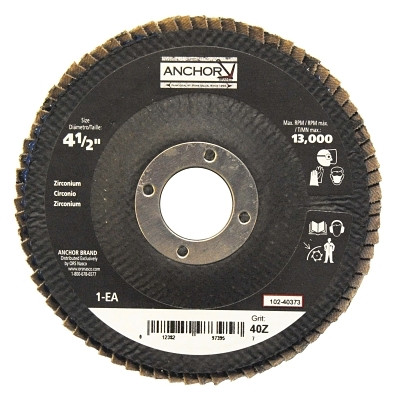 Anchor Brand 97395 Abrasive High Density Flap Disc, 4-1/2 in dia, 40 Grit, 7/8 in arbor, 12000 RPM, Type 27