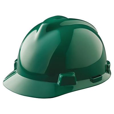 MSA 463946 V-Gard Protective Cap-Style Hard Hat, Slotted, Staz-On Suspension, Standard Size, Green