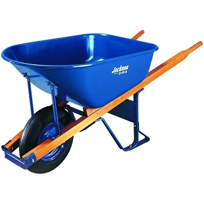 Jackson Professional Tools M6FFBB Steel Contractors Wheelbarrow, 6 cu ft, Flat-Free Smooth, B.B., Blue