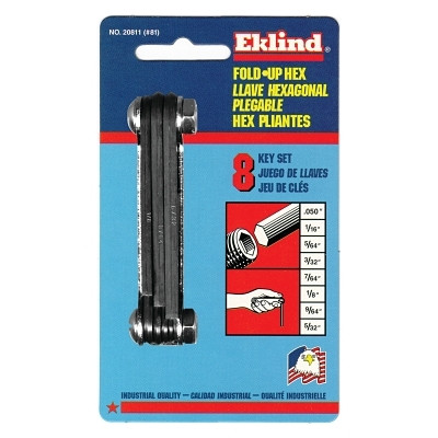Eklind Tool 20811 Inch Fold-Up Hex Key Set, 8 per Fold-Up, Hex Tip, Inch, Short