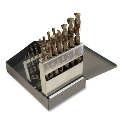 Chicago-Latrobe 57852 550 NAS-Type Heavy-Duty Cobalt Straw Jobber-Length Drill Bit Set, 15-Pc, 1/16 in to 1/2 in dia Cutting x 1/32nd