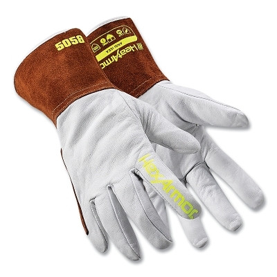 HexArmor 5058-M HeatArmor MIG/TIG Welding Gloves, 5058, TIG Welding, Pearl Grain Goatskin, Medium, Brown/White, Gauntlet Cuff