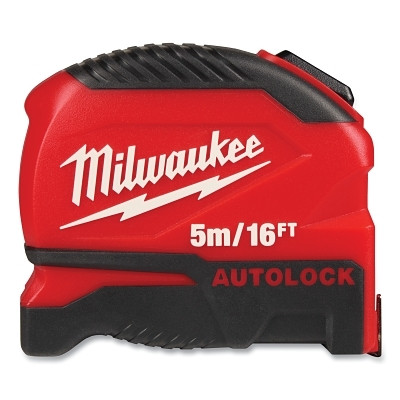 Milwaukee Tool 48-22-1817 Auto-Lock Tape Measure, 5 m/16 ft, Metric/SAE, 1 in W Blade, Red/Black