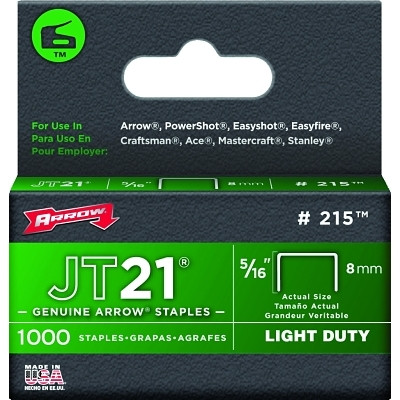 Arrow Fastener 215 JT21 Type Staples, 5/16 in, Steel, 1,000 PK