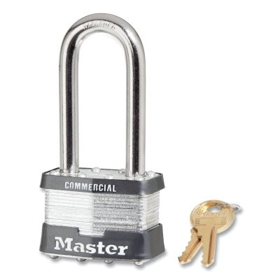 Master Lock 5KALJ0356 No. 5 Laminated Steel Padlock, 3/8 in dia x 15/16 in W x 2-1/2 in H Shackle, Silver/Gray, Keyed Alike, Keyed 0356