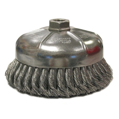 Weiler 12376 Single Row Heavy-Duty Knot Wire Cup Brush, 6 in dia, 5/8-11 UNC, 0.023 Steel Wire