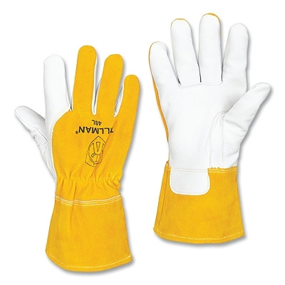 Tillman 48XL MIG Welding Gloves, 48, Top Gr Goatskin Palm/Split CH BOH/Cuff, XL, Bourbon Brn/Pearl, 3-1/2 in Shirred Cuff