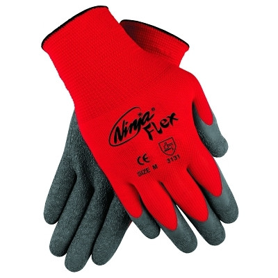 MCR Safety N9680L Ninja Flex N9680 15-ga Nylon Rubber-Latex Coated Gloves, Large, Gray/Red