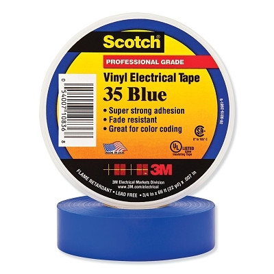 Scotch 7000006095 Vinyl Electrical Color Coding Tape, 35, 3/4 in W x 66 ft L, Blue