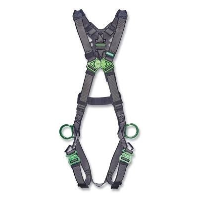 MSA 10195066 V-FIT Full-Body Harness, Back/Hips D-Rings, XL, QC Chest/Leg Strap Buckles, Shoulder Padding