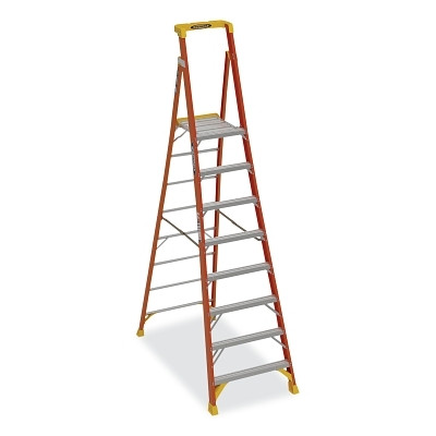 Werner PD6208 Podium Ladder, PD6208, Type IA, 8 ft, 14 ft Reach, 34.5 in W, 300 lb Load Capacity, Fiberglass, Orange