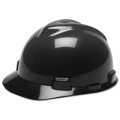 MSA 492559 V-Gard Protective Cap-Style Hard Hat, Slotted, Fas-Trac III Suspension, Standard Size, Black