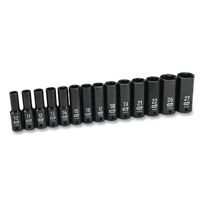 GEARWRENCH 84955N Impact Socket Set, 1/2 in Dr, 6-point, Metric, 10 mm to 27 mm, 14-Pc Deep Length, Incl Blow Mold Case