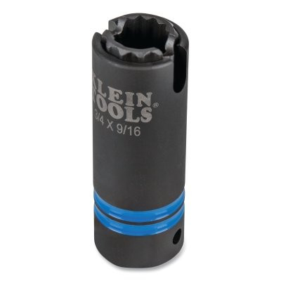 Klein Tools 66031 3-in-1 Slotted Impact Socket, 1/2 in Drive, 12-Point, Inch, 3/4 in and 9/16 in Socket Sizes