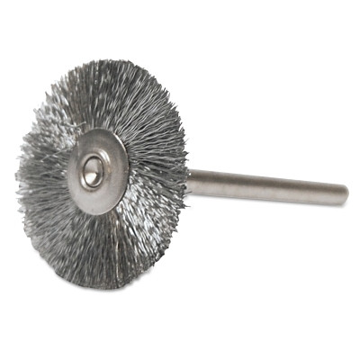 Weiler 26015 Miniature Stem-Mounted Wheel Brush, 1 in Dia., 0.005 in Steel Wire, 37,000 rpm