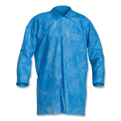 DuPont ProShield D15225348 ProShield 10 Disposable Lab Coat, Medium, Blue, Plain Collar, Open Wrists, Extends Below Hip, Snap Closure, 2 Pockets
