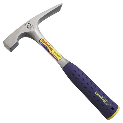 Estwing E320BLC Bricklayer or Mason's Hammer, 20 oz Head Weight, 11.25 in OAL, Steel Handle with Blue Shock Reduction Grips