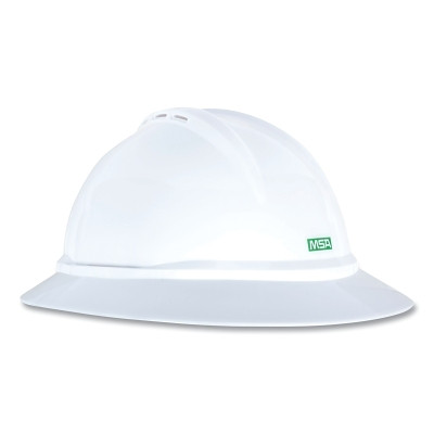 MSA 10167911 V-Gard 500 Protective Caps and Hats, 4-point Ratchet, Vented Full Brim Hard Hat, White