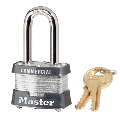 Master Lock 3KALF3210 No. 3 Laminated Steel Padlock, 9/32 in dia, 5/8 in W x 1-1/2 in H Shackle, Silver/Gray, Keyed Alike, Keyed 3210
