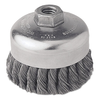 Weiler 12206 Single Row Heavy-Duty Knot Wire Cup Brush, 4 in Dia., Cable Twist, .023 Steel