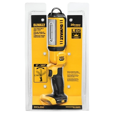 DeWalt DCL050 LED Hand Held Area Light, 20 V, 250 lm to 500 lm, Black/Yellow