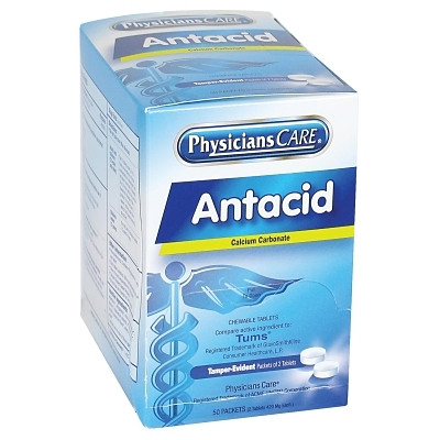 First Aid Only 90089 PhysiciansCare Antacid Medication, Calcium Carbonate 420 mg, 2 pk/50 pk per Box
