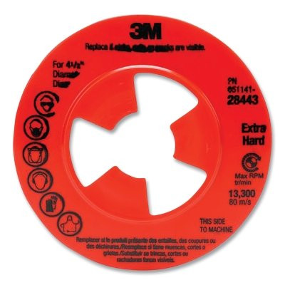 3M 7000045279 Disc Pad Face Plate Ribbed 28443, 4-1/2 in, Extra Hard, Red