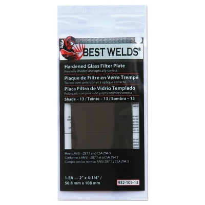 Best Welds 93210513 Glass Filter Plate, Shade 13, 2 x 4-1/4 in, Green