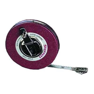 L.S. Starrett 65949 530 Series Steel Long-Line Measuring Tape, 3/8 in W, 50 ft L, Carbon Steel, Red