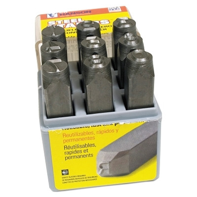 C.H. Hanson 20601 Standard Steel Hand Stamp Set, 3/8 in Stamp, 1/2 in x 1/2 in x 2-3/4 in, Numbers, Incl 9-Pc w/Plastic Case