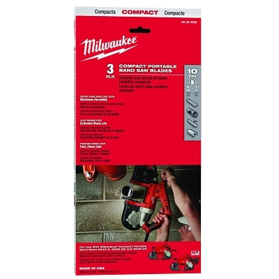 Milwaukee Tool 48390509 Compact Portable Band Saw Blade, 10 TPI, 1/2 in W x 35-3/8 in L, 3 EA/PK