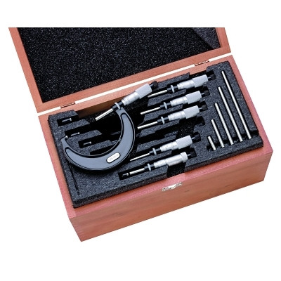 L.S. Starrett 68045 S436.1 Micrometer Set, ST436.1CXRLZ Model, 0 in to 6 in Range, 0.0001 Graduation, Includes 5 Standards/Case