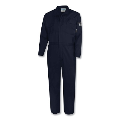 OBERON ZFE109-L FR/Arc-Rated Safety Coveralls, ZFE109, Collared w/Adjustable Ankles/Wrists, Large, Navy Blue
