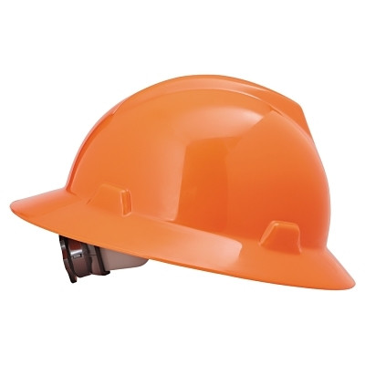 MSA 10021292 V-Gard Protective Hat-Style Full-Brim Hard Hat, Slotted, Fas-Trac III Suspension, Standard Size, Hi-Viz Orange