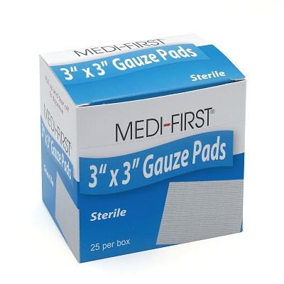 Medi-First 61273 Sterile Gauze Pad, 3 in W, 3 in L, Sterile Gauze