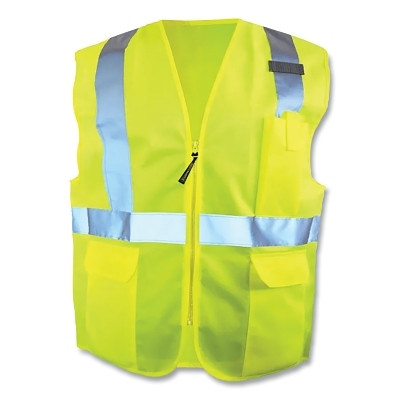 OccuNomix LUX-SSGZ-YM Class 2 Economy Solid Standard Single Stripe Safety Vest, 5 Pockets, Zipper, Medium, Yellow/Reflective
