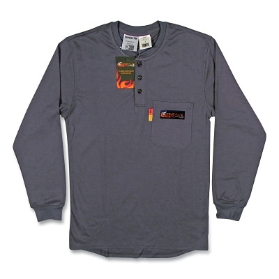 Comeaux Caps 19032FR-L-GR FR Treated Henley Shirts, Large, Grey