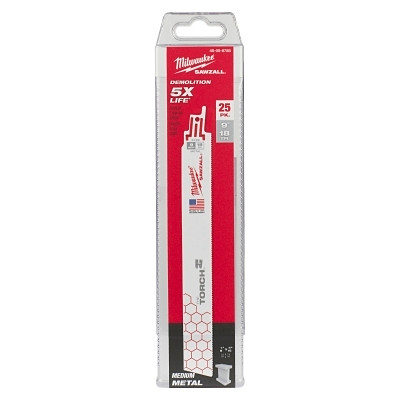 Milwaukee Tool 48008788 THE TORCH Bi-Metal SAWZALL Blade, 9 in L, 18 TPI, Rigid Conduit/Strut, 25 EA/PKG