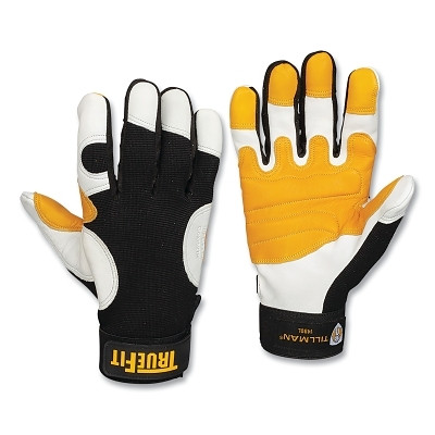 Tillman 1490M TrueFit Leather-Palm Gloves, 1490, Top Grain Goatskin/Spandex BOH, Med, Black/Gold/Pearl