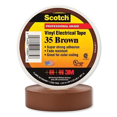 Scotch 7000031580 Vinyl Electrical Color Coding Tape, 35, 3/4 in W x 66 ft L, Brown