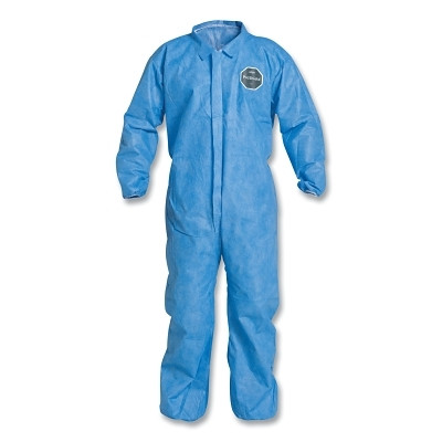 DuPont ProShield PB125SBULG002500 Proshield 10 Coverall, Collar, Elastic Wrists and Ankles, Zipper Front, Storm Flap, Blue, Large