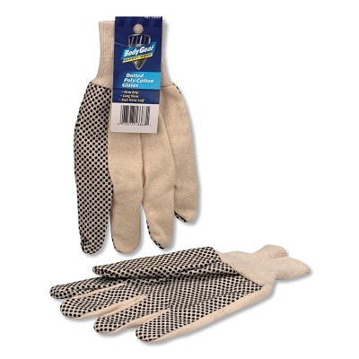 First Aid Only 13363 Dotted Cotton Gloves, Poly-Cotton, Large, Tan